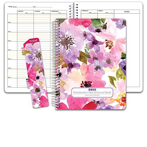 HARDCOVER Combination Plan and Record Book - 8 Period Teacher Lesson Planner (PR8-1035 - Spring Floral)