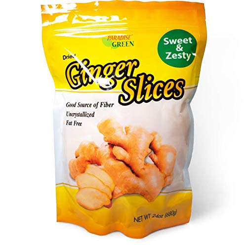 Paradise Green - Dried Ginger Slices 24 oz - Delicious Family Size Resealable Bag by Forever Green Food