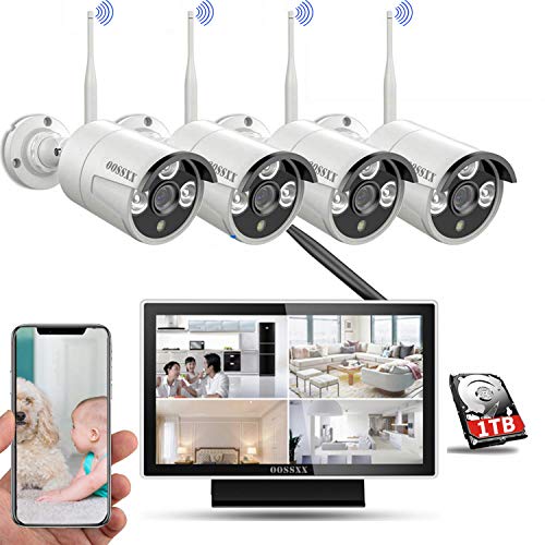 Expandable 8CH&AudioWireless Home Security Camera Systems Outdoor With 10inch Screen Monitor,Wireless Complete Video Surveillance Camera System with Hard Drive,4pcs Wireless Weatherproof Cameras