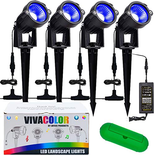 VivaColor Waterproof RGB 12w Color Changing Landscape Lights Bluetooth App Control, 48 Watts Total, Extra Long Cord, Built-in Timer, Programming, Music Sync, Mesh Capable(Complete 4 Light Set)