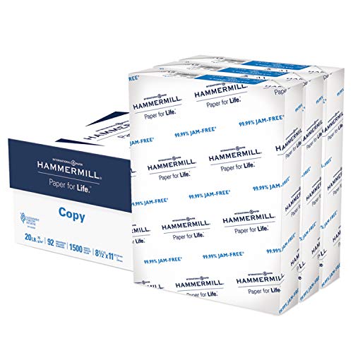 Hammermill 20lb Copy Paper, 8.5 x 11, 3 Ream Case, 1,500 Sheets, Made in USA, Sustainably Sourced From American Family Tree Farms, 92 Bright, Acid Free, Economical Multipurpose Printer Paper, 113620C