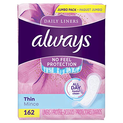 Always Thin Daily Wrapped Liners, Unscented, 162 count (Pack of 1)