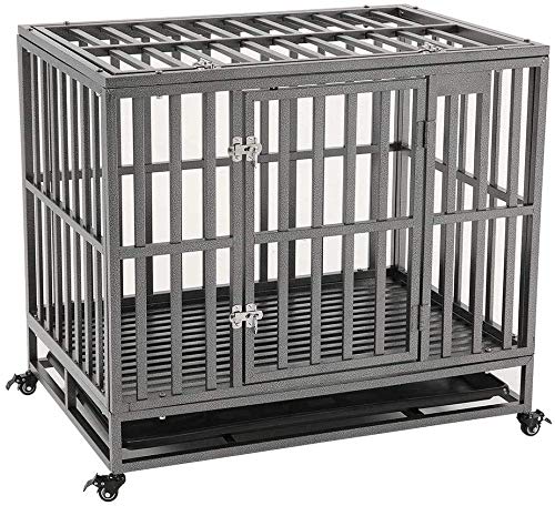 KELIXU Heavy Duty Dog Crate Large Dog cage Dog Kennels and Crates for Large Dogs Indoor Outdoor with Double Doors, Locks and Lockable Wheels（38in 42in 46in）