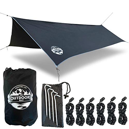 The Outdoors Way Hammock Tarp - 12 Foot Rain Fly for Extreme Waterproof Protection, Large Canopy is Portable and Provides Ideal Shelter for Your Camping Hammock Or Tent.