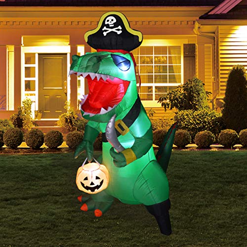 GOOSH 7FT Halloween Inflatable Dinosaur Decorations Outdoor Blow up T rex Yard Decorations