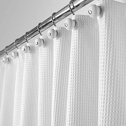 mDesign Hotel Quality Polyester/Cotton Blend Fabric Shower Curtain with Waffle Weave and Rust-Resistant Metal Grommets for Bathroom Showers and Bathtubs - 72' x 72' - White