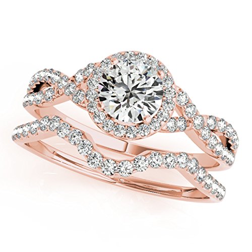 0.50 Carat Halo Daimond Engagement Bridal Ring Set 14K Solid Rose Gold