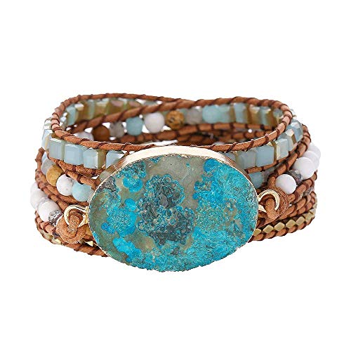 Plumiss Handmade Mixed Natural Ocean Jasper Stone Druzy 5 Strands Wraps Boho Statement Women Bracelet