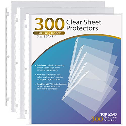 Ktrio Sheet Protectors 8.5 x 11 Inches Clear Page Protectors for 3 Ring Binder, Plastic Sleeves for Binders, Top Loading Paper Protector Acid Free Letter Size, 300 Pack