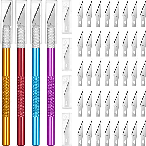 4 Pieces Craft Knife Hobby Knife with 40 Pieces Stainless Steel Blades Kit for Cutting Carving Scrapbooking Art Creation (Color Set 2)