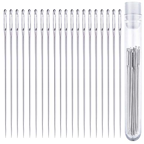 20 pcs. Large Eye Hand Sewing Needles - 1.5 inch Long in Needle Storage Tube with Needle Threader