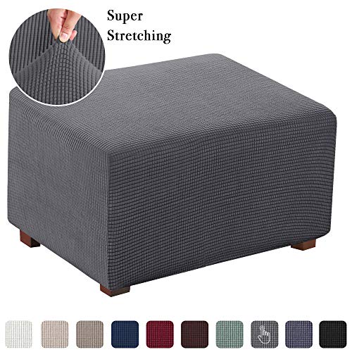 Stretch Ottoman Slipcover Folding Storage Stool Furniture Protector Soft Rectangle slipcover with Elastic Bottom (X-Large, Charcoal Gray)