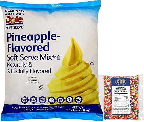 By The Cup Sprinkles and Soft Serve Bundle - Pineapple Dole Whip, 4.40 Pound Bag - with 4 Ounce bag Rainbow Sprinkles
