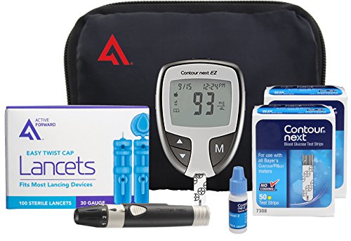 Contour NEXT EZ Diabetes Testing Kit | Contour NEXT EZ Blood Glucose Meter, 100 Contour NEXT Blood Glucose Test Strips, 100 Lancets, Lancing Device, Control Solution, Log Book, User Manuals and Pouch