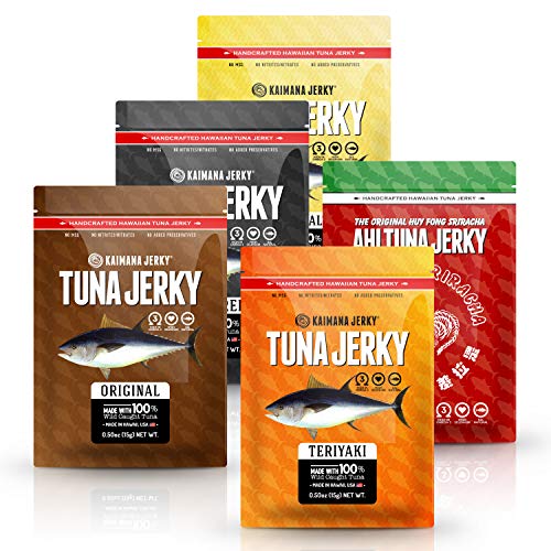 Kaimana Jerky Ahi Tuna Sampler Bundle - All Natural & Wild Caught Tuna Jerky. Made in USA. 9g Protein & Good Source Of Omega-3's (5 pack, 0.50 oz)
