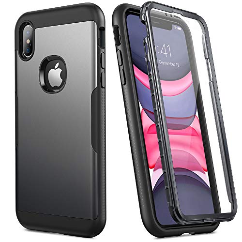 YOUMAKER [2020 Upgraded] iPhone Xs Max Case, Full Body Rugged with Built-in Screen Protector Heavy Duty Protection Slim Fit Shockproof Cover for iPhone Xs Max 6.5 Inch -Black