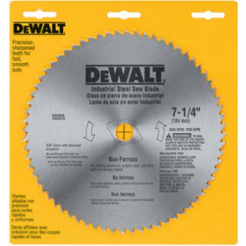 DEWALT 7-1/4' Circular Saw Blade, Metal Cutting, 5/8-Inch and Diamond Knockout Arbor, 68-Tooth (DW3329),Silver