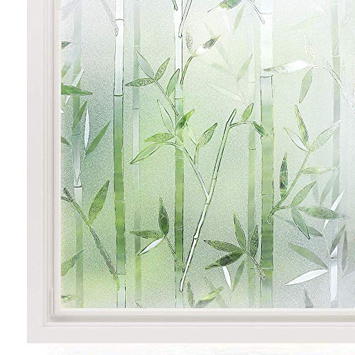 rabbitgoo Bamboo Window Film for Glass Window Decorative Films Frosted Privacy Window Covering Film Non-adhesive Removable Window Decal No Glue Stained Glass Sticker for Home Office 17.7 x 78.7 inches