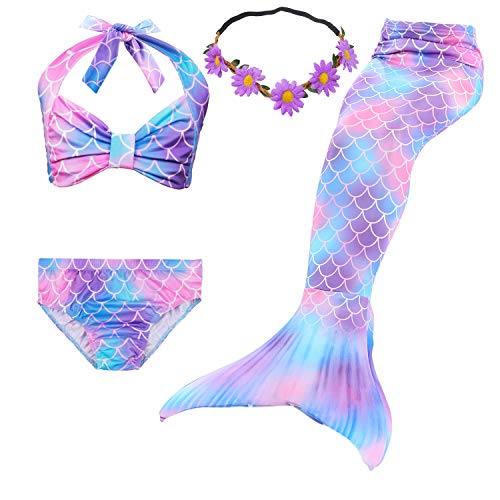 GALLDEALS Mermaid for Swimming Girls Swimsuit Princess Bikini Set Bathing Suit Swimmable Costume (No Monofin) (5-6 Years, A - Multicoloured)
