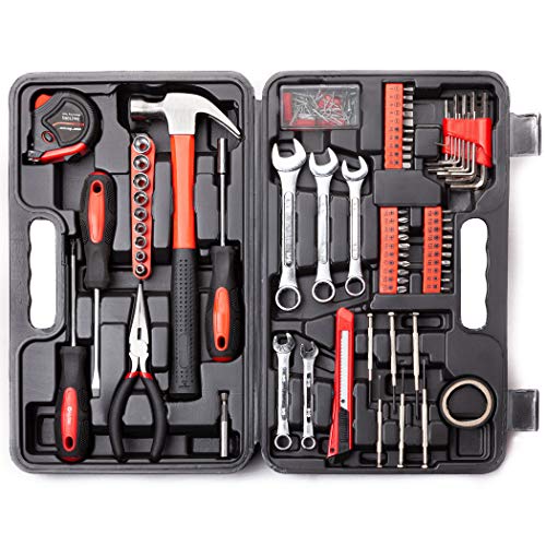 Cartman 148-Piece Tool Set - General Household Hand Tool Kit with Plastic Toolbox Storage Case, Socket & Socket Wrench Sets