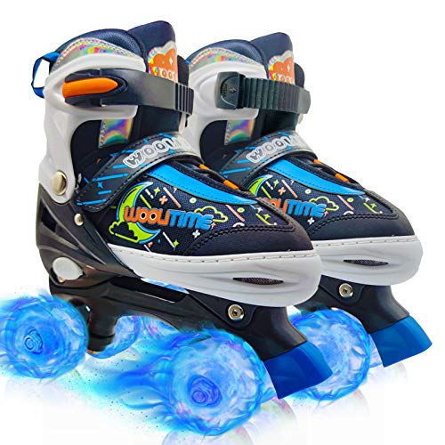 Woolitime Adjustable Roller Skates for Girls and Boys, 4 Size Adjustable for Kids, with All Wheels Light Up