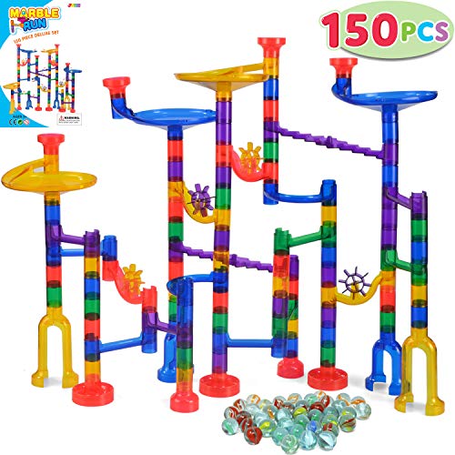 JOYIN 150 Pcs Marble Run Premium Set, Construction Building Blocks Toys, STEM Learning Toy, Educational Building Block Toy(100 Translucent Plastic Pieces + 50 Glass Marbles)