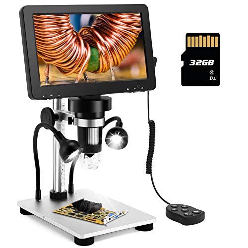 TOMLOV 7' LCD Digital Microscope with 32GB SD Card 1200X Magnification, 1080P Video Microscope with Metal Stand, 12MP Ultra-Precise Focusing, PC View, Windows/Mac OS Compatible