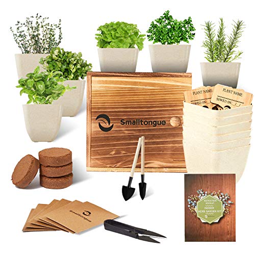 Smalltongue Indoor Herb Garden Kit, 6 Types of Culinary Herb for Plant with 6 Plant Pots, Herb Growing Starter Kit for Beginner, Adult, Kitchen, Balcony, Window Sill