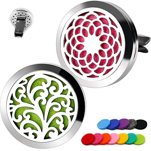 2PCS RoyAroma 30mm Car Aromatherapy Essential Oil Diffuser Stainless Steel Locket with Vent Clip 12 Felt Pads