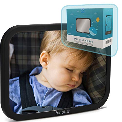 Baby Car Mirror for Back Seat Black -- Safely Monitor Infant Child in Rear Facing Car Seat,See Children or Pets in Backseat，Best Newborn Car Seat Accessories, Fully Assembled, Shatterproof