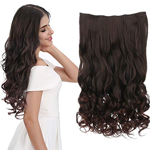 REECHO 20' 1-pack 3/4 Full Head Curly Wave Clips in on Synthetic Hair Extensions Hair pieces for Women 5 Clips 4.6 Oz Per Piece - Dark brown