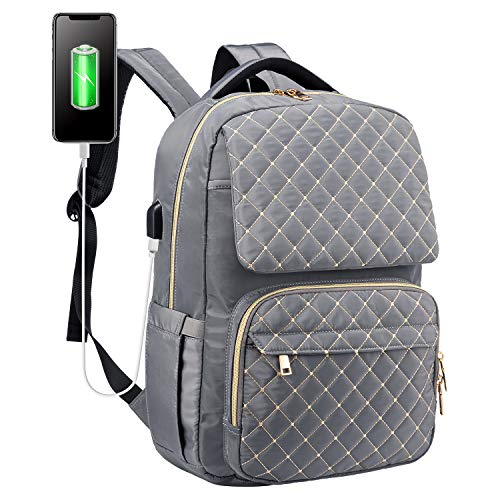 LOVEVOOK Laptop Backpack Womens School Backpack Spacious Laptop Bag Water-Resistant Computer Bags Work Purse Bookbag with USB Charging Port, 15.6 Inch, Grey