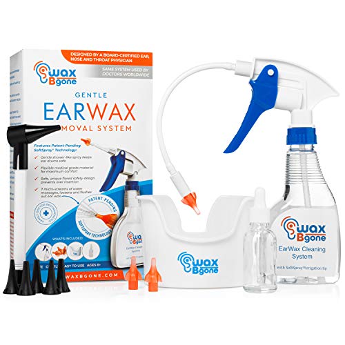 WaxBgone Ear Wax Removal Kit - Featuring SoftSpray® Ear Irrigation Tip for Safe and Gentle Earwax Removal. Complete Ear Cleaning Kit for Adults and Kids (Flex Wand + 3 Tips)