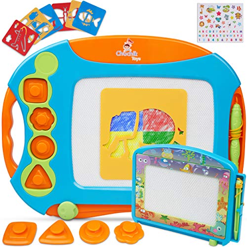 CHUCHIK Magnetic Drawing Board Set for Kids and Toddlers. Large 15.7 Inch Magna Doodle Writing Pad Comes with a 4-Color Travel Size Sketch Doodle Board. (Orange-Blue)