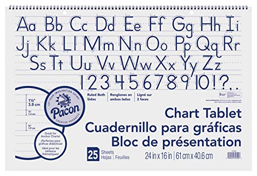 Pacon Chart Tablet, Manuscript Cvr., 1-1/2' Ruled 24' x 16', 25 Sheets