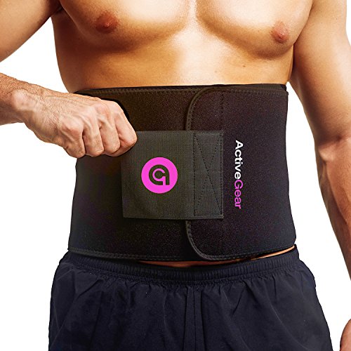 ActiveGear Premium Waist Trimmer Belt Slim Body Sweat Wrap for Stomach and Back Lumbar Support (Pink, Large: 9' x 46')