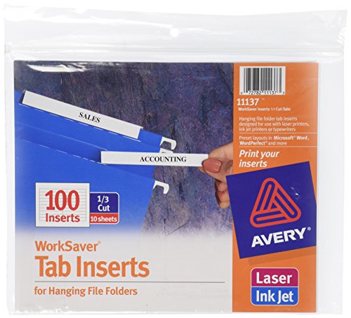 Avery WorkSaver Tab Inserts, 3.5 Inches, White, 100 Inserts (11137)