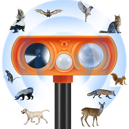 Zomma Dog Cat Repellent, Ultrasonic Animal Repellent with Motion Sensor and Flashing Lights Outdoor Solar Powered Waterproof Farm Garden Yard Repellent, Cats, Dogs, Foxes, Birds,Rod,Chipmunk,Deer