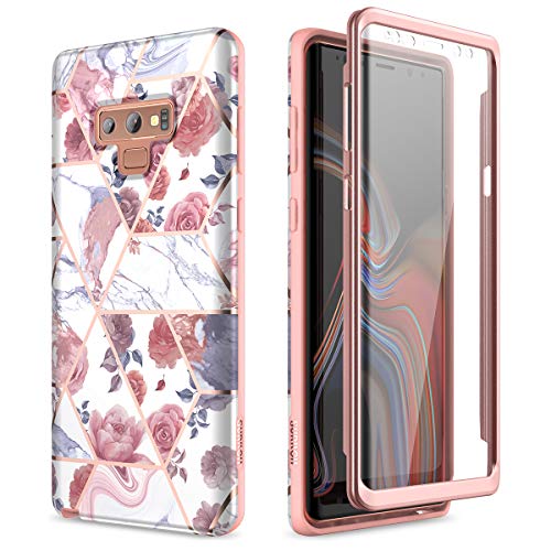 SURITCH for Samsung Galaxy Note 9 Marble Case, [Built-in Screen Protector] Full-Body Protection Hard PC Bumper + Glossy Soft TPU Rubber Gel Shockproof Cover for Galaxy Note 9 6.4 Inch (Rose Marble)