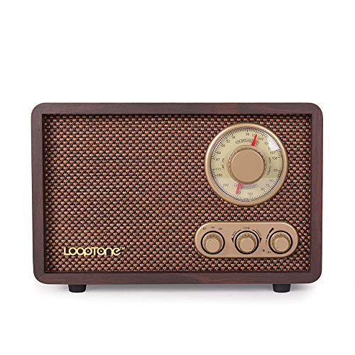 LoopTone FM AM Radio Retro Wood Radio with Bluetooth Play Mp3 and Antenna Built in Speaker for Kitchen Living Room