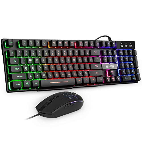 Mafiti Wired Gaming Keyboard Mouse Combo USB Backlit LED Keyboards RGB Mice 3200DPI Compatible with PC Laptop Desktop Computer for Business Office
