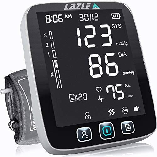 [All New 2020] Blood Pressure Monitor by LAZLE: Automatic Upper Arm Machine & Digital BP Cuff Kit - Largest Display - 200 Sets Memory, Includes Batteries, Carrying Case