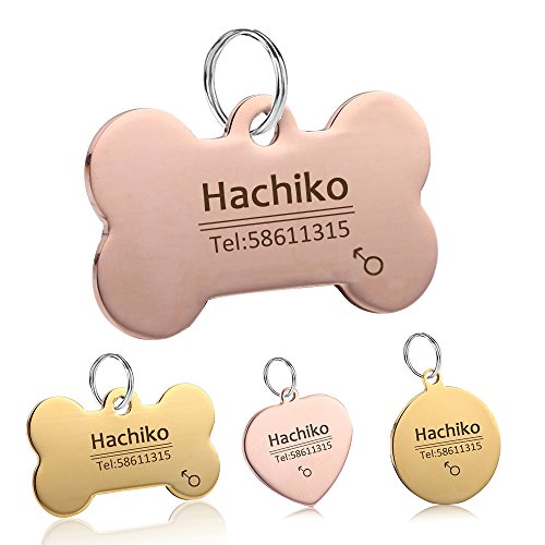 YVYOO Custom Dog Collar Stainless Steel Dog cat tag Free Engraved Pet Dog Collar Accessories ID tag Name Telephone Personalized Dogtags (Rose Gold Bone, M)