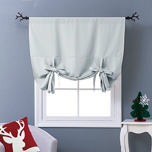 NICETOWN Balloon Shades Window Treatment Valance - Room Darkening Curtain Tie Up Shade for Small Window (Greyish White, Rod Pocket Panel, 46 inches W x 63 inches L)