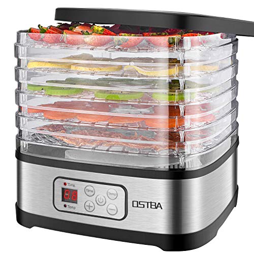 OSTBA Food Dehydrator Machine Adjustable Temperature Control Food Dryer Dehydrator LED Display Electric Food Dehydrator with 72H Timer, 240W, Recipe Book Included