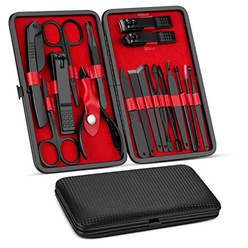 Vabogu Manicure Set, Pedicure Kit, Nail Clippers, Professional Grooming Kit, Nail Tools 18 In 1 with Luxurious Travel Case For Men and Women 2020 Upgraded Version, Black