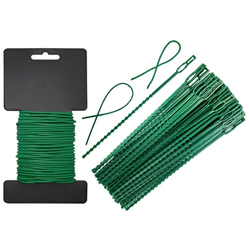Shintop Garden Vines Ties，80 Pieces Adjustable Plant Twist Ties and 32 Feet Heavy Duty Soft Wire Tie for Garden Support (Green)