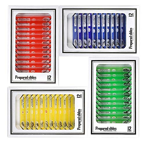 Kids Microscope Prepared Slides, Bysameyee Plastic 48pcs Animals Insects Plants Flowers Sample Specimens for Students Homeschooling Biology Science Programs (Microscope Slide for Kids)