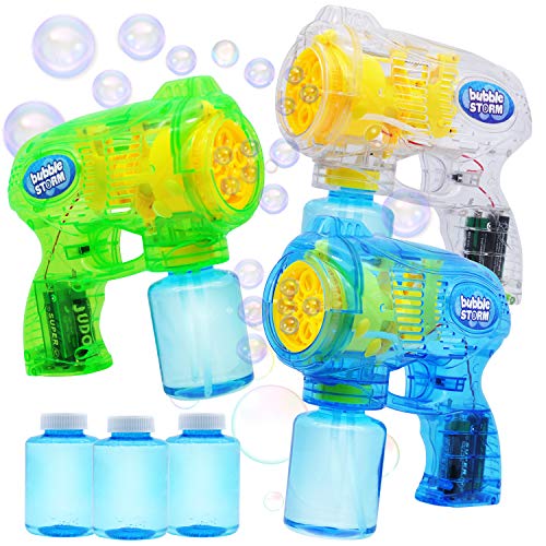 JOYIN 3 Bubble Guns Blaster Kit Automatic Bubble Maker Blower Machine with 3 Bubble Solutions for Kids, Bubble Blower for Bubble Party Favors, Summer Toy, Birthday, Outdoor & Indoor Activity, Easter