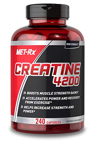 MET-Rx Creatine 4200 Supplement, Supports Muscles Pre and Post Workout, 240 Capsules